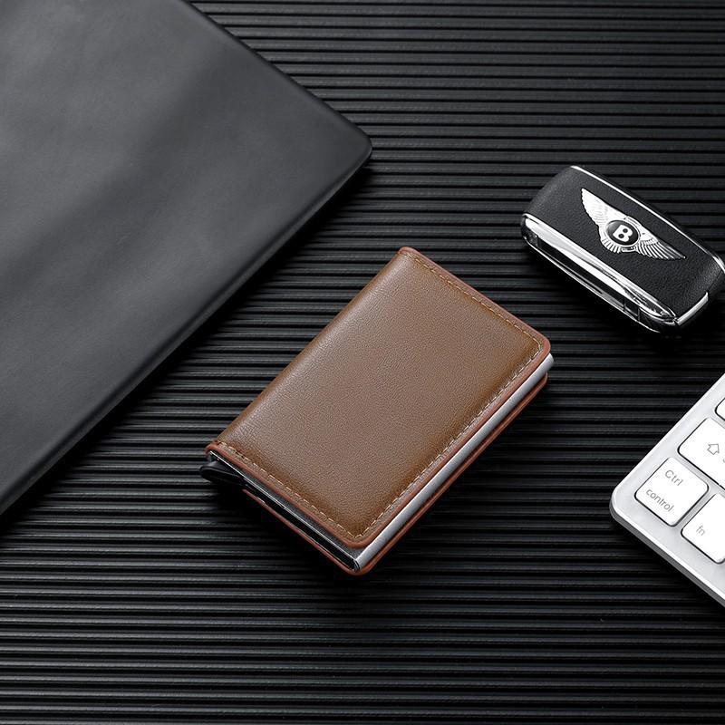 Anti-robo transfronterizo anti-magnético metal elástico bolsa de tarjetas de crédito caja de metal de aluminio para hombres bolsa de tarjetas de plata