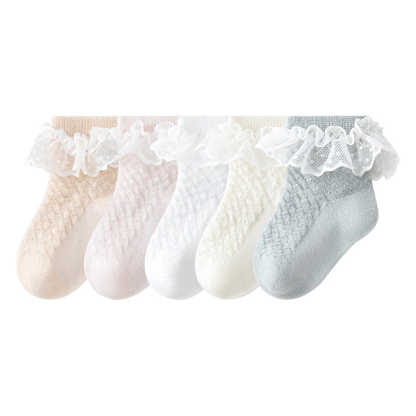 Calcetines de Tubo Medio con Encaje para Bebé, Algodón Peinado, Transpirable, Absorción de Sudor, para Verano image 1