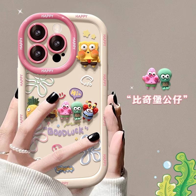 スポンジ・ボブのフィギュアが付いた、肌触りの良いiPhone16promax/14plus/15/13/17対応スマホケース|undefined