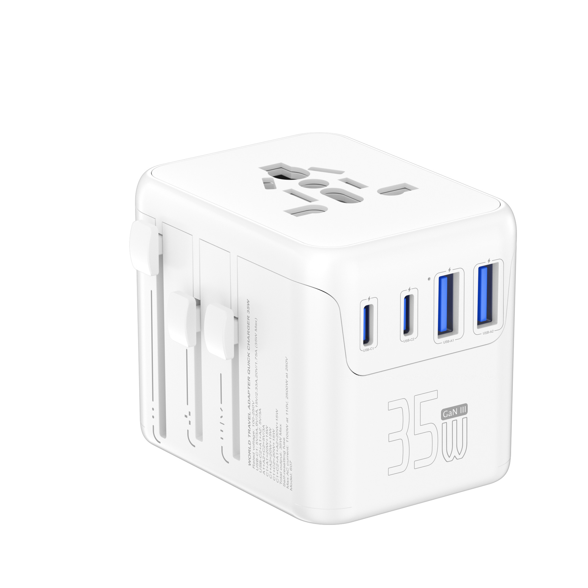 Adaptador universal de carga rápida de 35W, adaptador de carga multipuerto para estándares europeos y americanos.