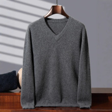 7针羊绒衫男V领厚100山羊绒毛衣商务休闲套头宽松秋冬打底衫