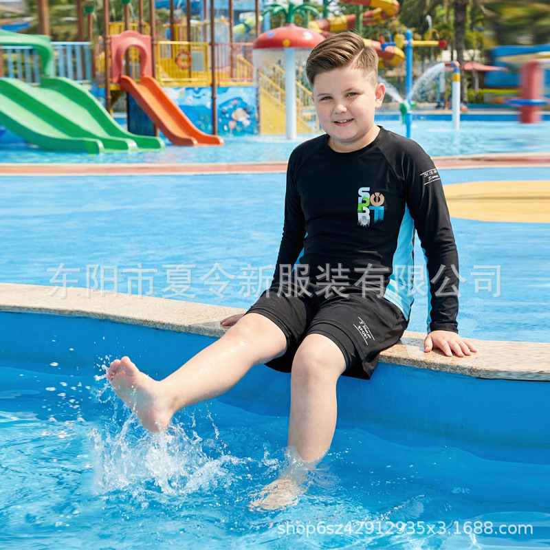 彴约儿童泳衣男2026短袖防晒透气高弹性速干游泳衣防晒沙滩泳衣