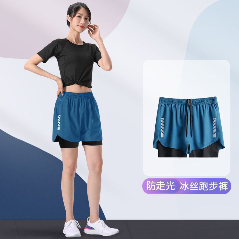 运动跑步短裤女士大码防走光速干假两件体育健身内衬专业夏季瑜伽|undefined