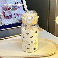 高颜值2025女生塑料杯夏季水杯外出新款便携双饮吸管可爱学生杯子