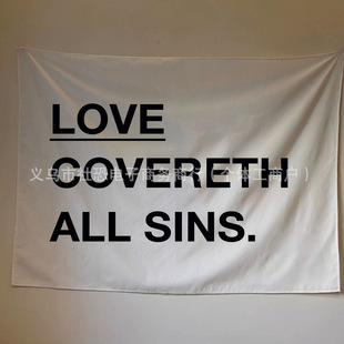 Female Artist Monologue Love Letters Black and White English Simple Background Cloth Hanging Cloth Room Decoration Bedside Wall Cloth
