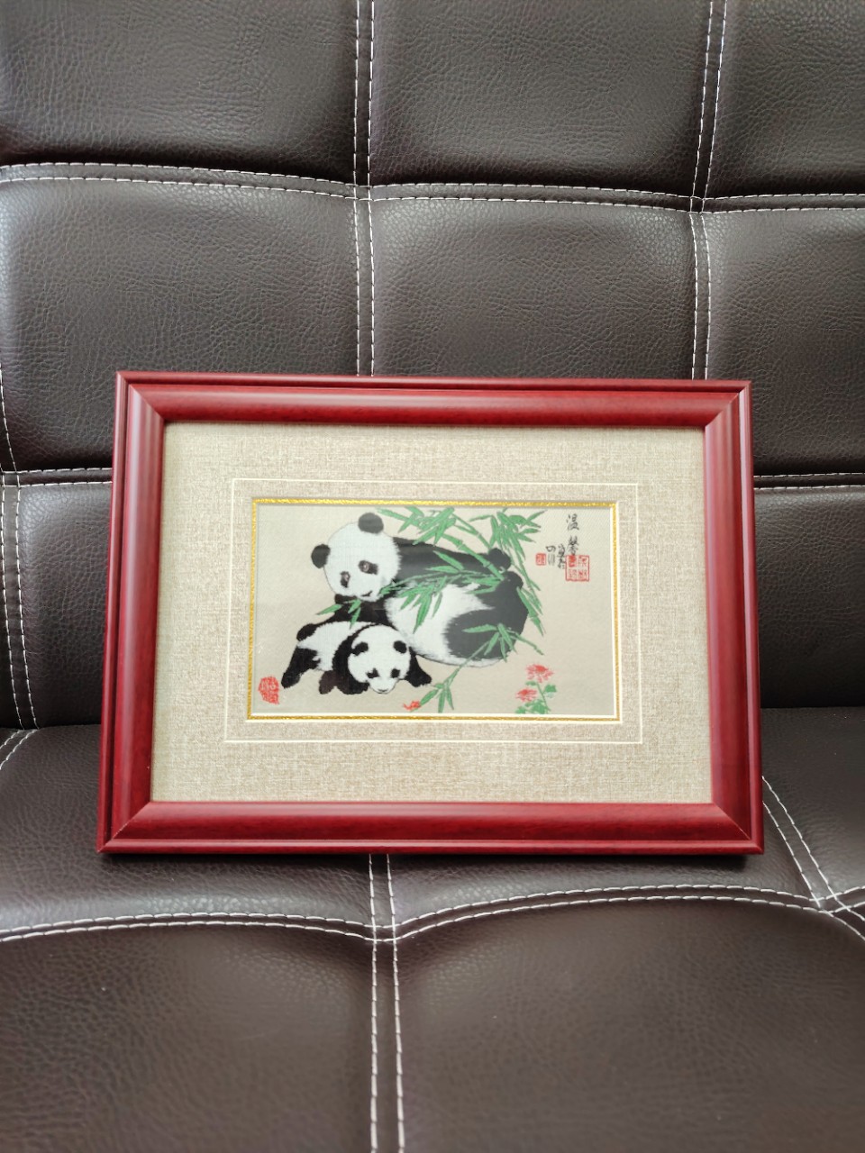 蜀绣蜀锦摆件熊猫刺绣四川纪念品中国风特色出国新年礼物送老