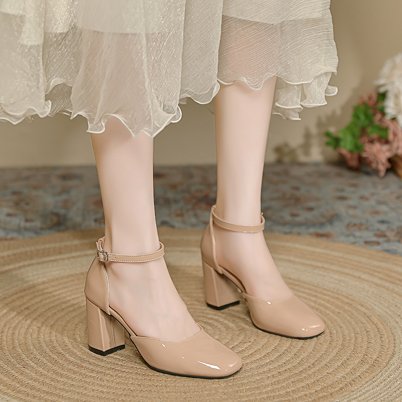 Yz-1 Peep-Toe Summer Chunky Heel Sandals for Women, Hollow Strap Wide Foot Fat Shoes, Comfortable Versatile High Heels