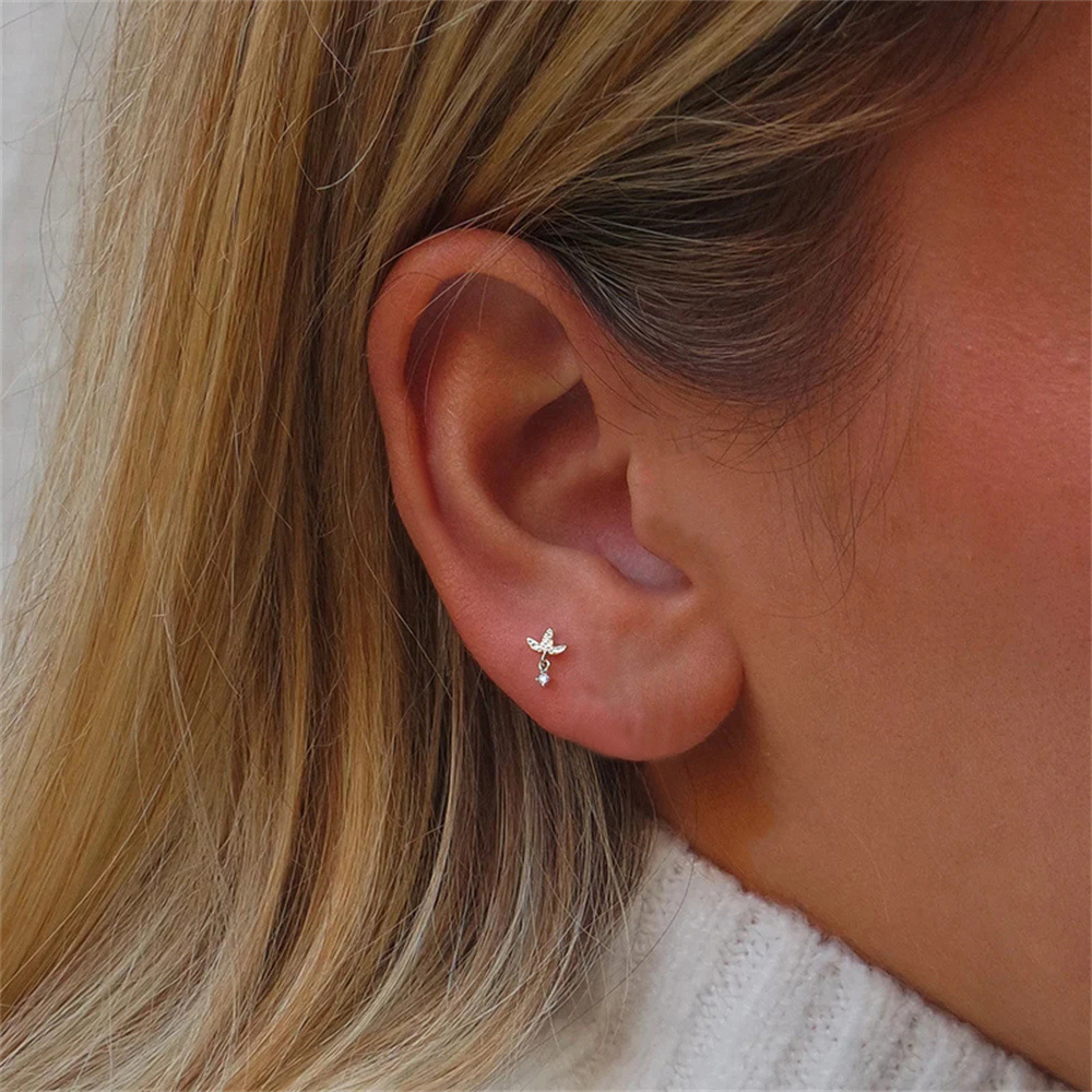 1 Piece Ear Cartilage Rings & Studs Casual Simple Style Geometric Bow Knot Sterling Silver Plating Inlay Zircon Ear Cartilage Rings & Studs display picture 53