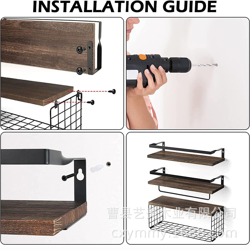 Estante de almacenamiento montado en la pared estante flotante con canasta de almacenamiento estante de baño de madera estante de almacenamiento de tejido de baño en stock