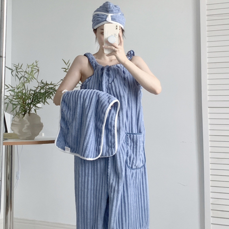 새로운 스타일 목욕 타올 목욕 스커트 포장 성인 2025 나이트가운 유행 가정용 흡수성 목욕 가운 학생들을위한 게으른 목욕 가운