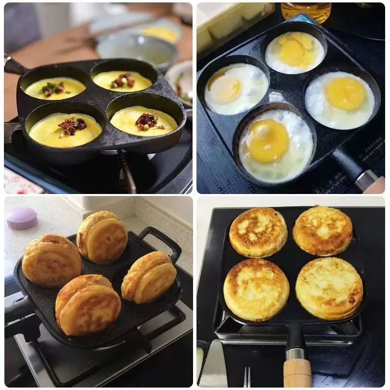 Жарочный яичный cooker, чугунная four -hole яичная лепешка pot завтрак, антипригарная pan, углубленный яичный burger mold форма жареное яйцо фабрика