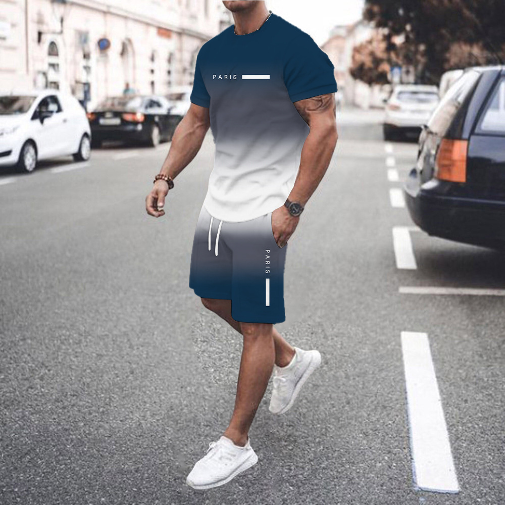 Completo estivo da uomo composto da due pezzi: camicia a maniche corte sottile e ampia e magliette taglie forti e pantaloncini abbinati Mingshi_voghion.com