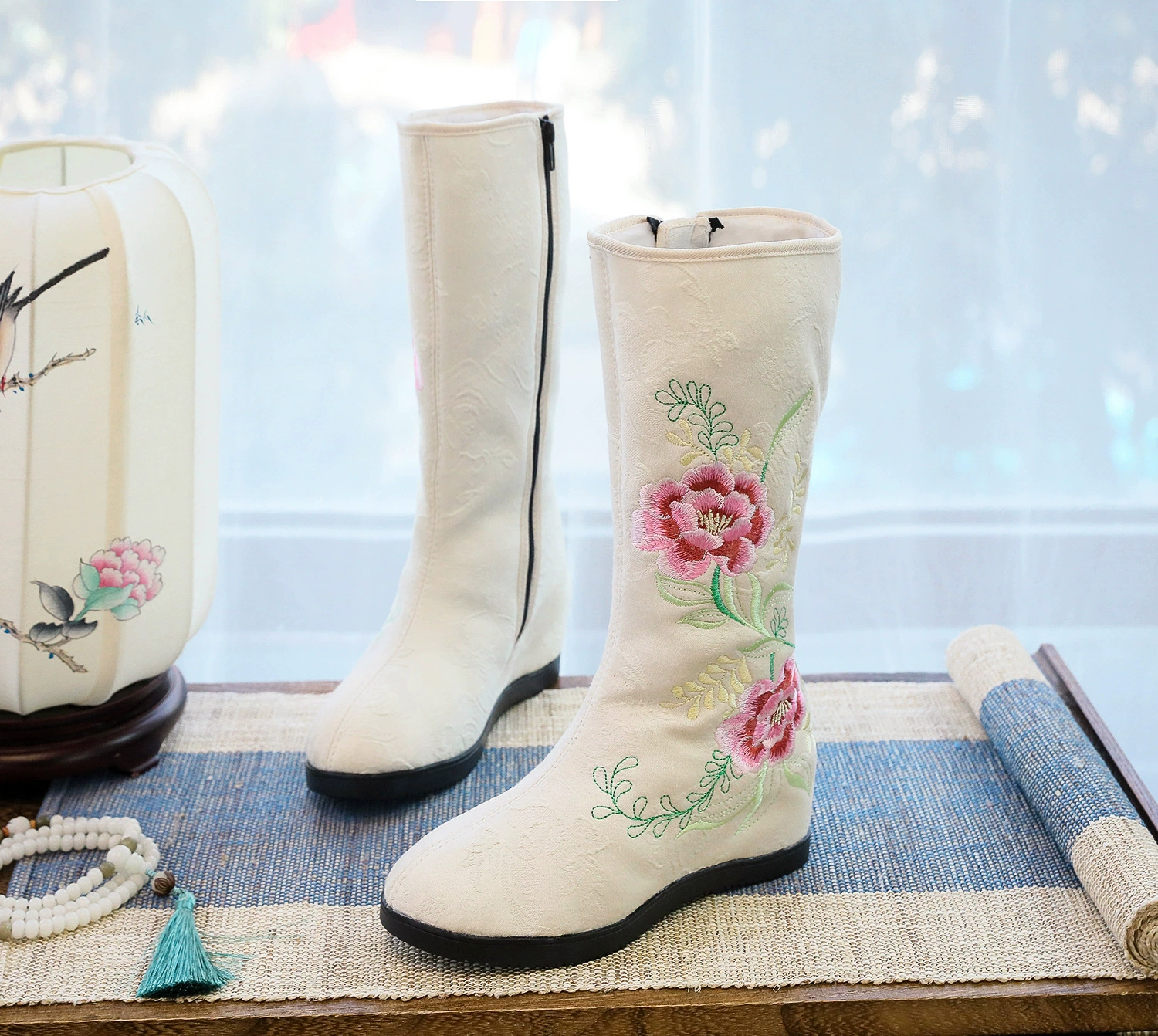Полупальто Hanfu с вышивкой, Boots, обувь до икры, хлопковая подкладка, размеры 34–41