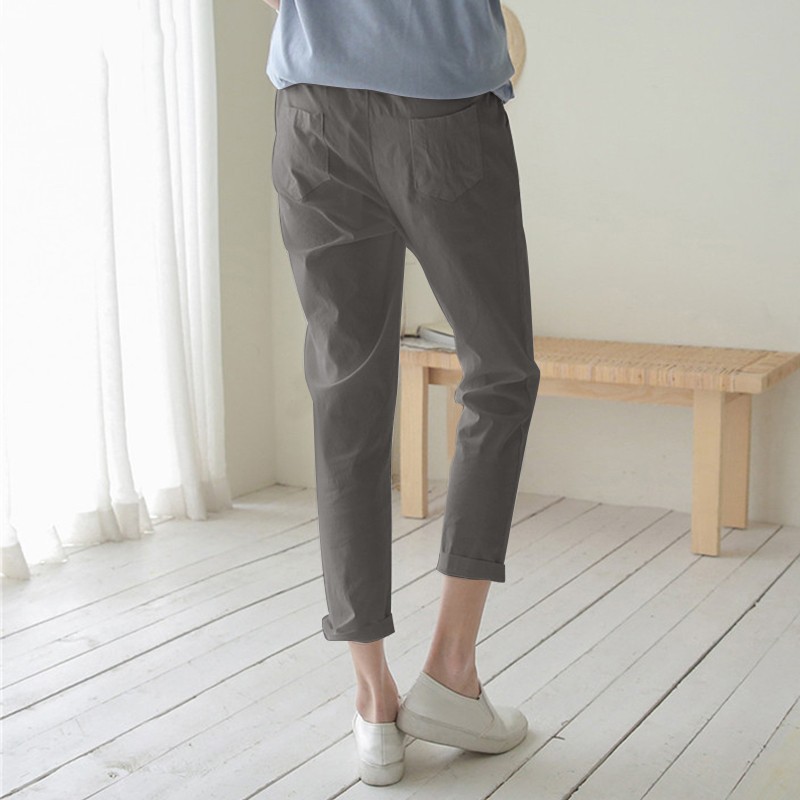 Women's High-Waisted Harem Pants 2026 Spring/Summer Casual Elastic Waist Cotton Linen Cropped Trousers Versatile Fashion_ecoleips.com