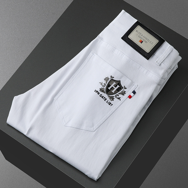 Light Luxury Jeans Men's Three-proof Fabric Stretch Black Trousers Small Straight Fading-proof Stretch Straight Casual Pants Men