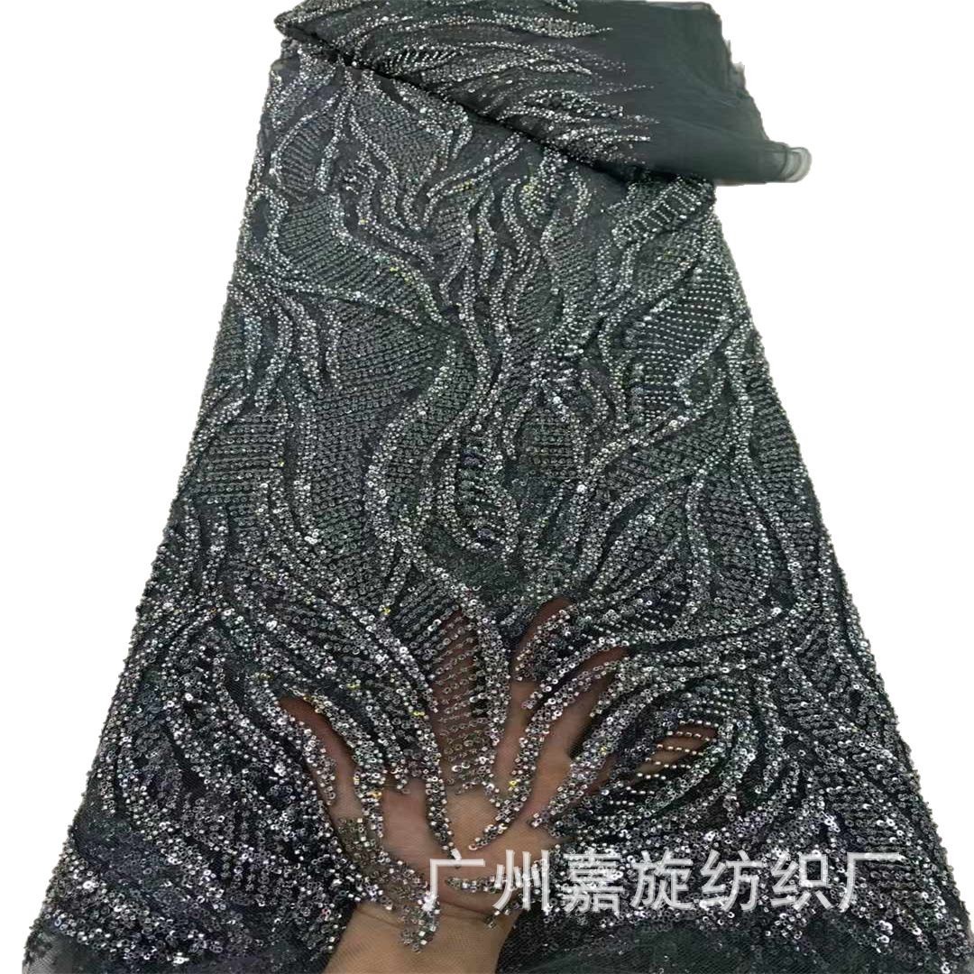 Tela de encaje con cuentas pesadas asimétricas europeas y americanas para vestido de novia, encaje africano con cuentas pesadas image 6