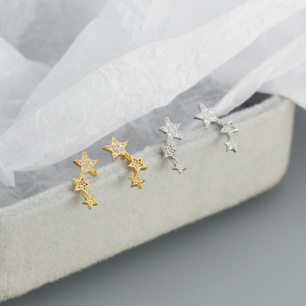 Daily Occasion 1 Pair 925 Sterling Silver Rhinestones Star Ear Studs