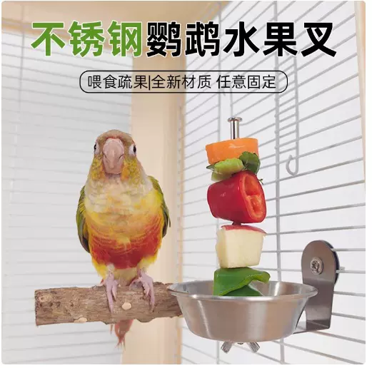 鹦鹉鸟用水果叉不锈钢蔬菜玉米挂钩水果夹喂食器玩具鸟笼配件用品