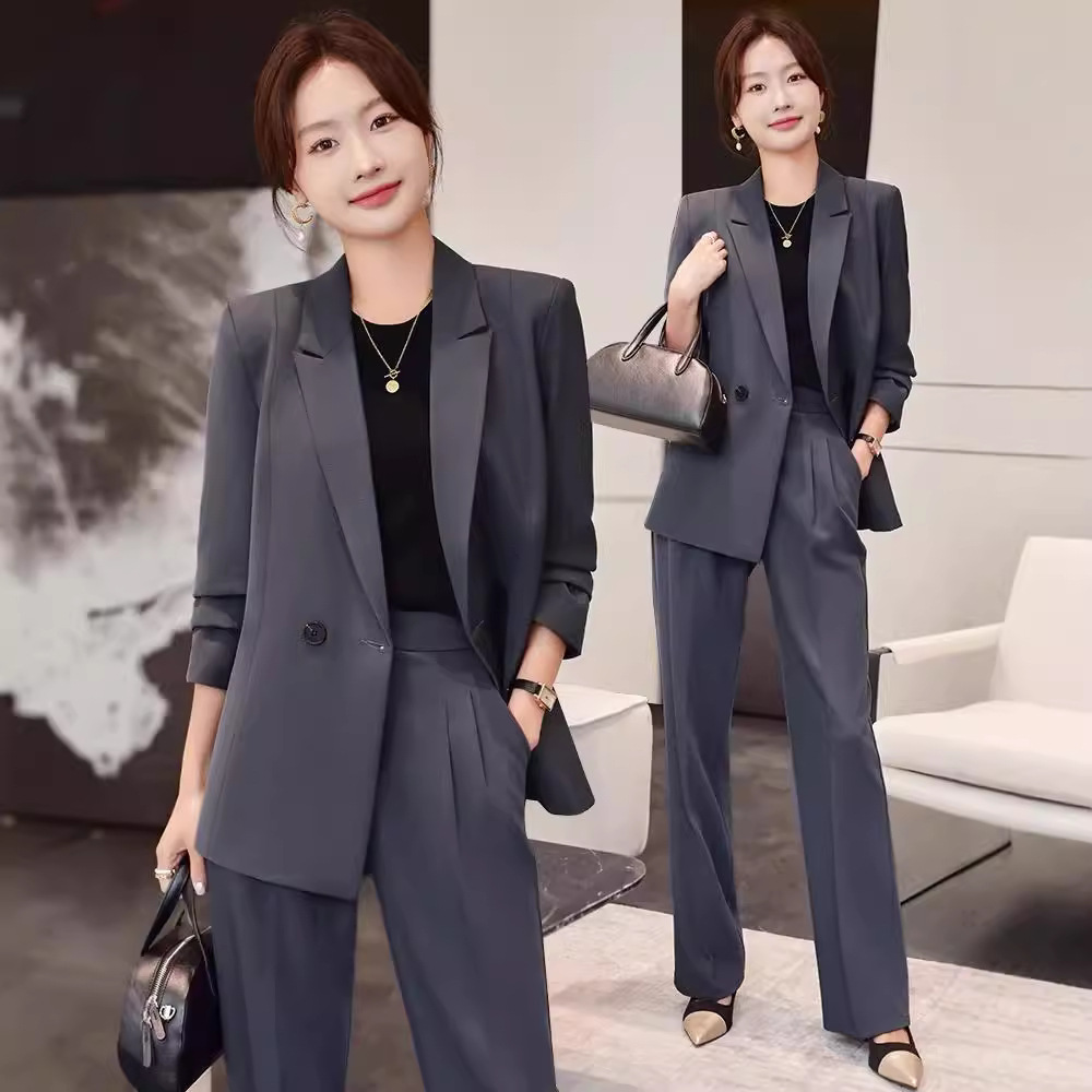 2024 Suit Suit Female College Student Civil Servant Interview Defense Professional Wear Shoulder Pad Suit Jacket Loose Formal Wear
