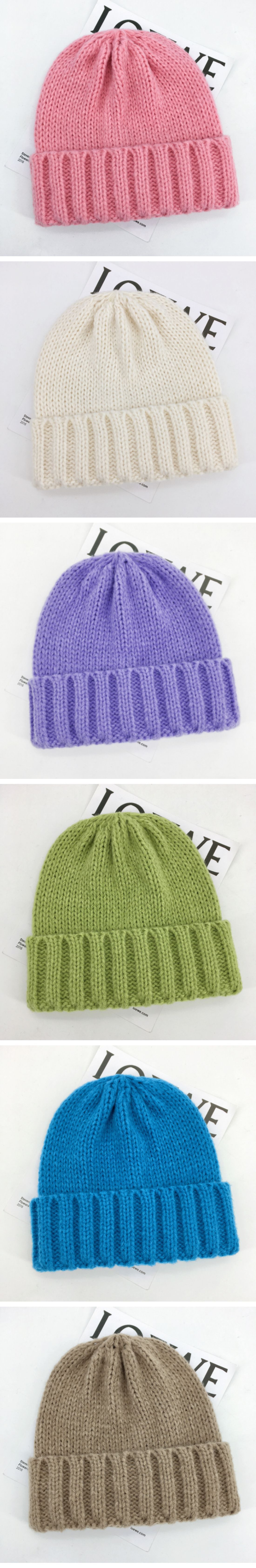 大头围宽松卷边毛线帽