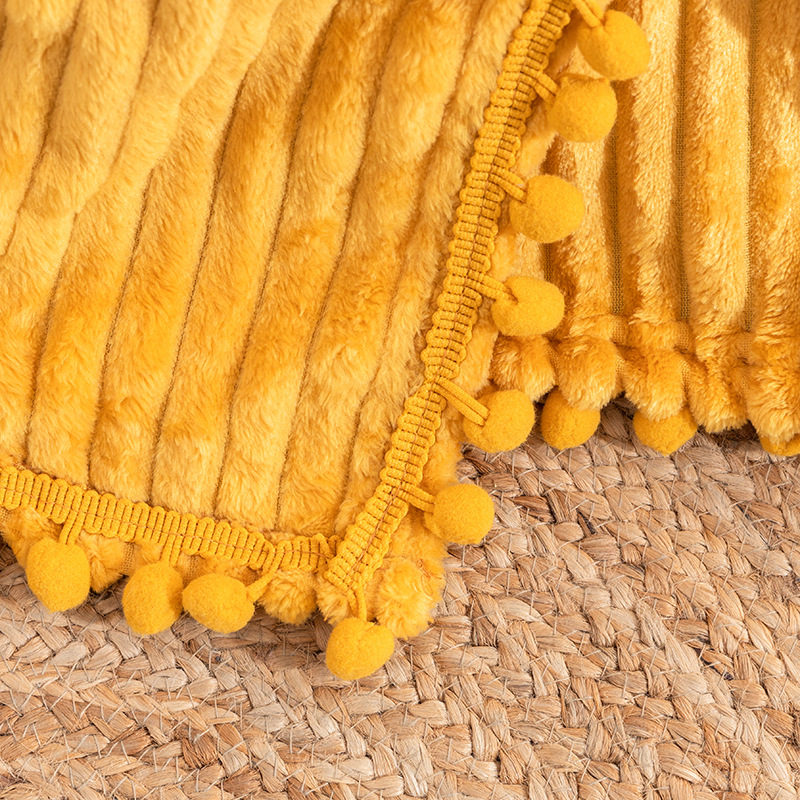striped tassel ball blanket draw a blanket magic velvet solid color flannel office nap blanket_voghion.com