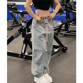 春夏新款纯色运动压褶休闲裤男女同款时尚百搭薄款宽松直筒裤子潮