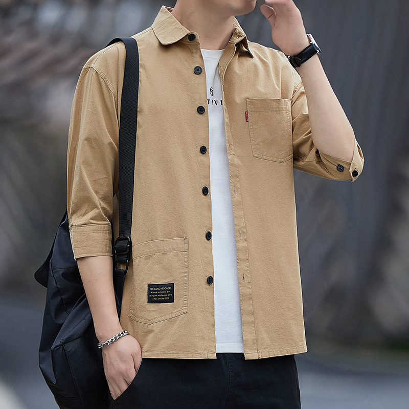 High-grade Non-ironing Loosen Shirt Men's Summer Seven-sleeve Casual Workwear Shirt Men's Korean-style Fashion
