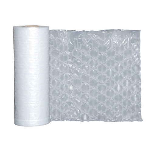Large, medium, and small bubble film inflation packaging for fragile items, cushioning four-row layout, e-commerce packing paper boxes filled with bubble film