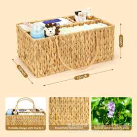 编织婴儿尿布架收纳盒手工编织储物篮便携式柳条婴儿车尿布存储箱