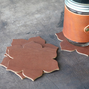 Simple Creative Magnolia Coaster Retro PU Leather Double-Sided Placemat Nordic Style Desktop Decorative Anti-Hot Mat
