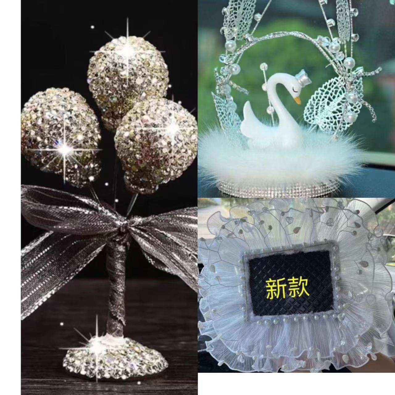Adornos de coche de un solo traje Adornos de un solo traje Adornos de Buda con cojín Bola de diamante en polvo blanco Bola de cisne Cerámica decorativa