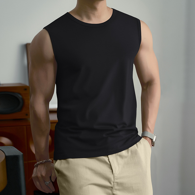 Modal Cotton Ice Silk Vest Men's Tight-Fitting Wide-Shoulder Vest Outer Vest Sleeveless T-Shirt Hurdle Summer Trend Cool