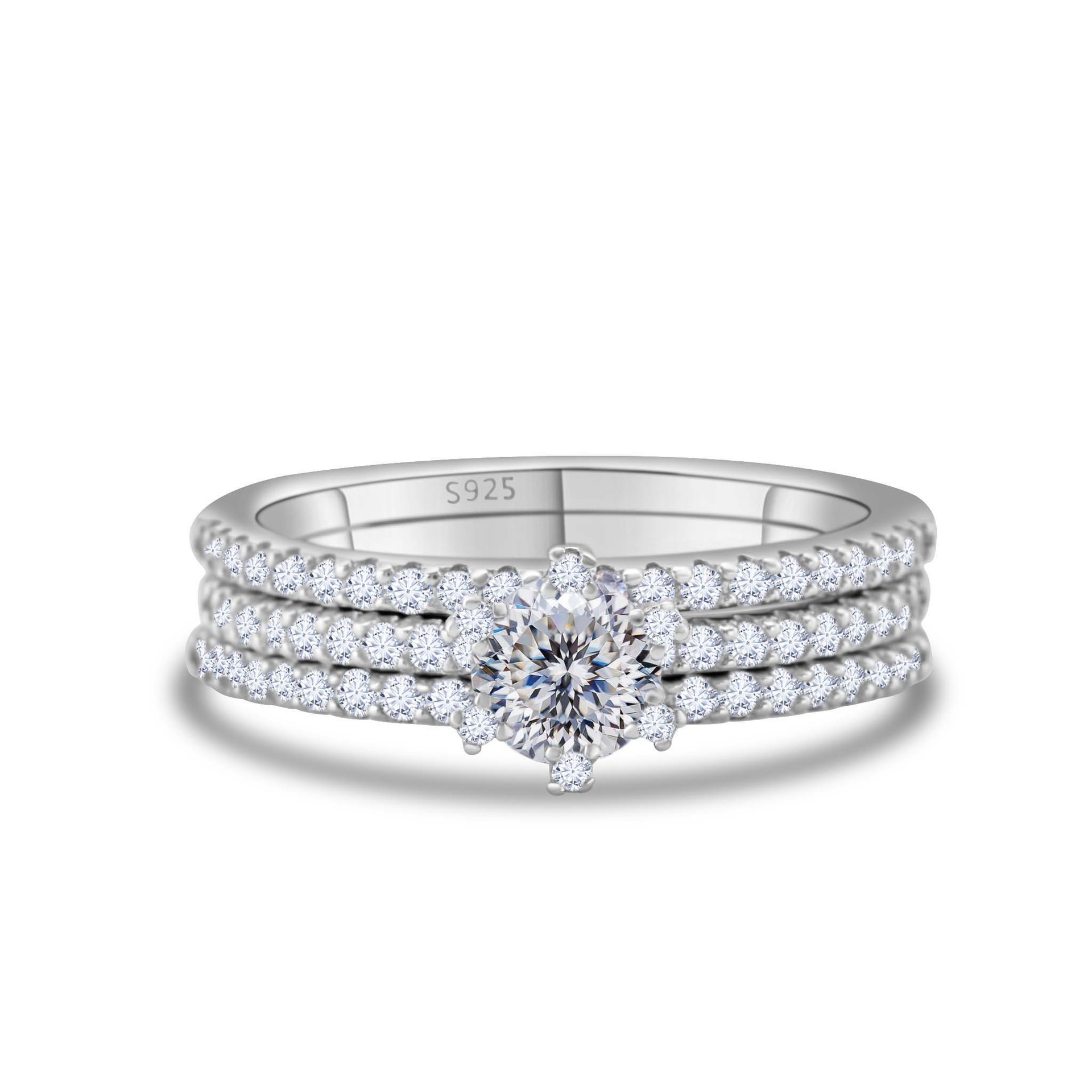 Nuevo 925 plata esterlina platada pt950 oro 50 puntos de diamante de mosan anillo de fila tres anillo multi-variable caliente transfronterizo