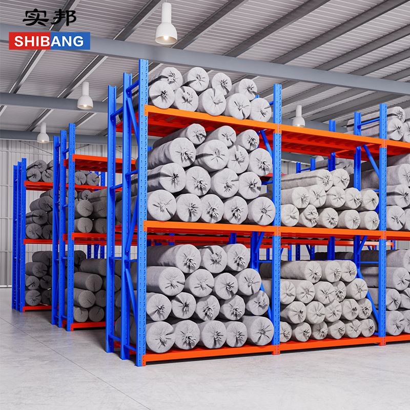 Estantes laminados de servicio pesado Shibang Estantes de tela de almacén grande Estantes de tela Ropa Comercio electrónico Almacenamiento expreso Marco de hierro personalizado