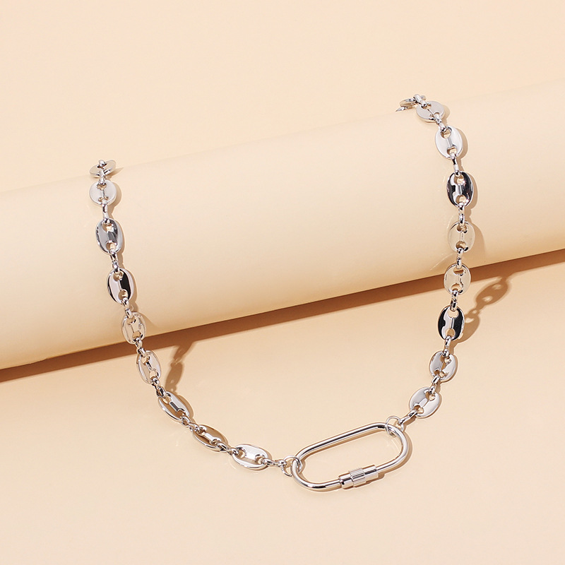 24g Weight Necklace Classification Wedding, Travel Occasion Lock Pattern Women'S Gender Gold, Silver Color Fashion Geometric Oval Lock Necklace 5