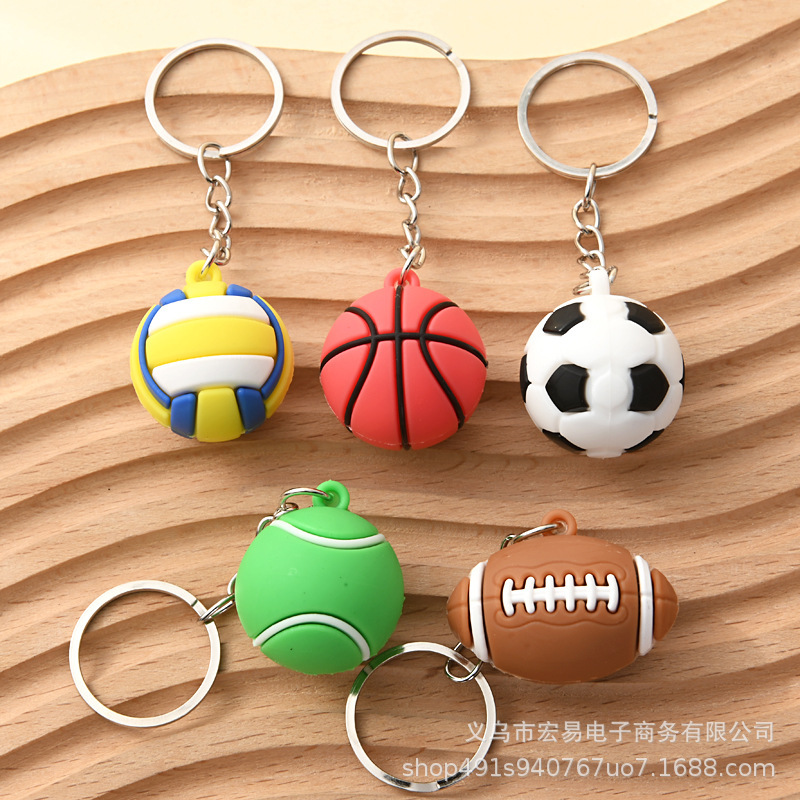 Factory direct new creative pvc simulation Football basketball tennis key chain accessories spot
