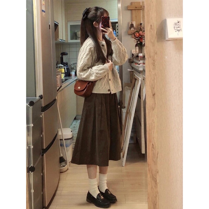 美拉德穿搭小香风套装女秋冬季学院风毛衣半身裙韩剧两件套连衣裙|undefined