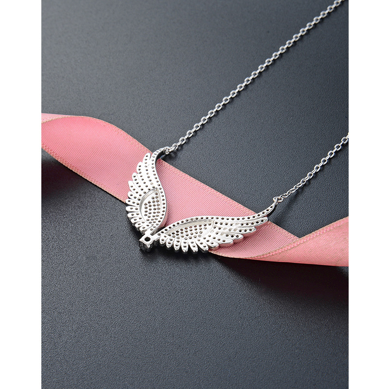 Estilo japonés y coreano elegante luz de lujo colgante de cadena S925 plata esterlina diamante-incrustado ZIRCON alas de Ángel clavícula collar de cadena para las mujeres