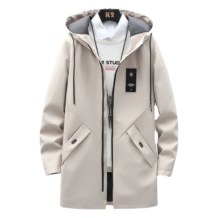 Chaqueta con Capucha de Color Sólido y Cierre de Cremallera, Estilo Moderno, para Hombre, Cortavientos de Longitud Media, Otoño 2026, Disponible en Stock, Envío Directo