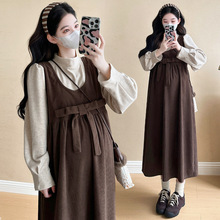 孕妇装秋装连衣裙潮妈新款慵懒风套装秋冬高级感背带裙秋季两件套