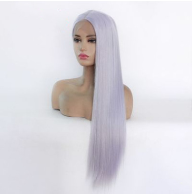 Perucas de comercio exterior fibra química europea y americana frente encaje cubierta de cabeza azul gris largo fabricante de cabello recto LW0111