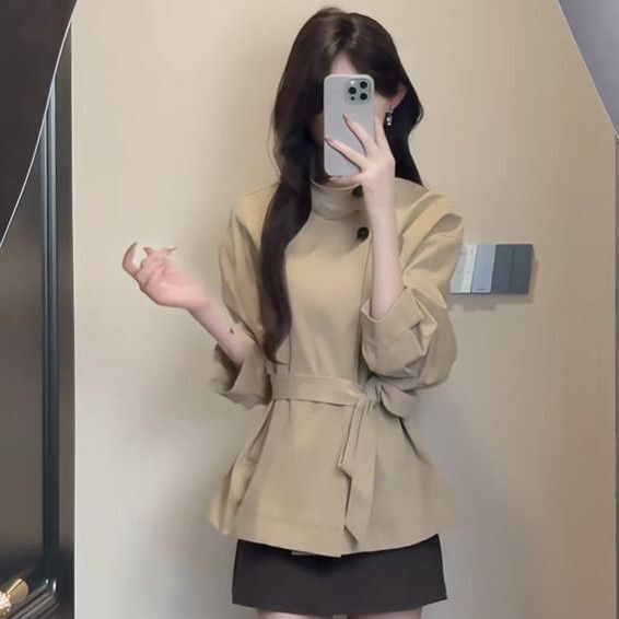2025年英伦风收腰形短款风衣小个子外套感气质大衣秋季新款女|undefined