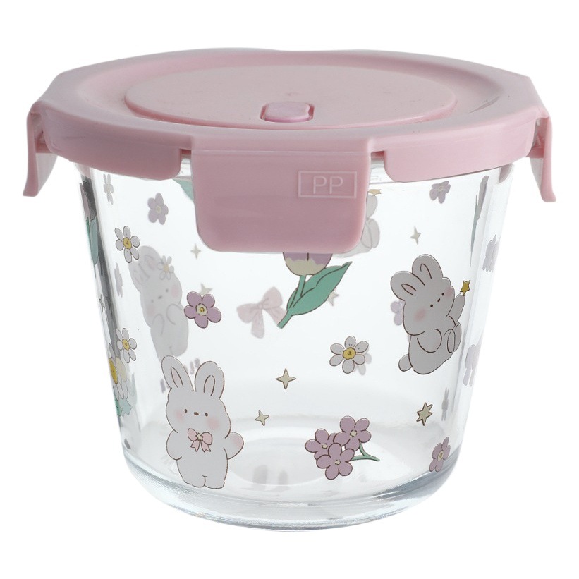 Bolimei sala de flores conejo de vidrio resistente al calor crisper con tapa sellada caja de Bento tazón de vidrio