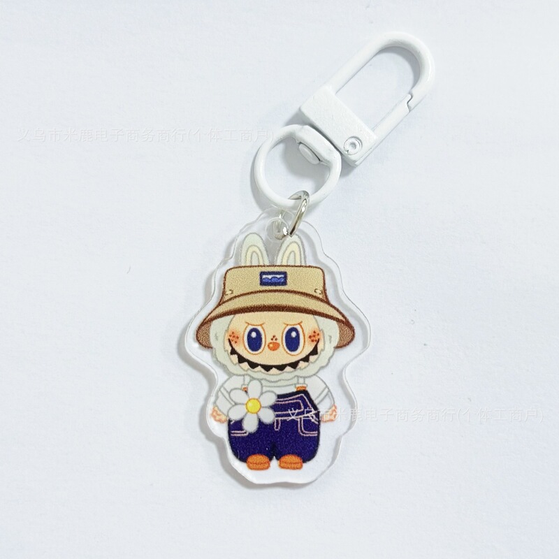 クリエイティブ漫画かわいい両面透明アクリル labubu キーホルダー学生バッグアクセサリー子供のランドセルペンダント|undefined