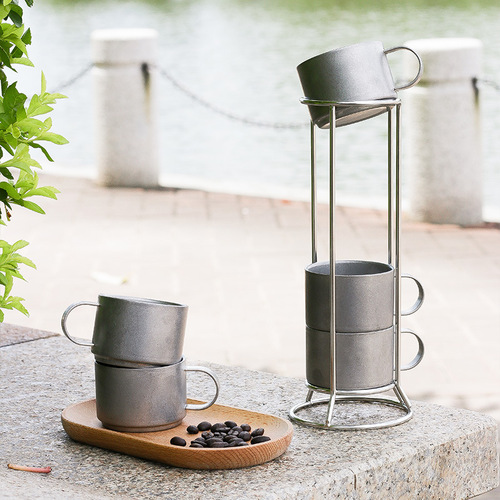 Outdoor Creative 304 Stainless Steel Double-layer Cup Insulated Anti-scalding Coffee Cup Home Marco Cup Stacking Cup 5-piece Set