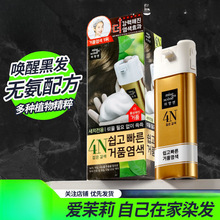 韩国爱茉莉染发剂泡沫韩国纯植物黑染膏遮白发无刺激