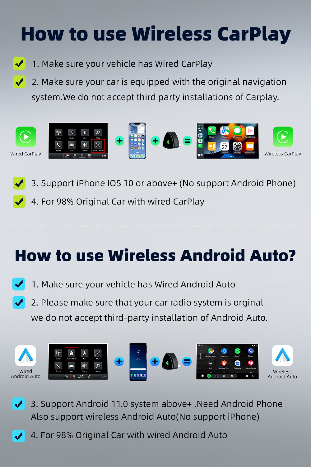 Hot-Selling Compact and Portable In-Car Smart Apple Carplay Box Wired to Wireless Car Device Converter Box