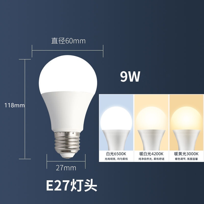 A泡e27ねじ口led電球省エネランプシャンデリア家庭用照明白黄暖光三色変光a60光源|undefined