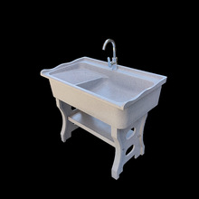 A8LM石英石洗衣池台盆一体新款水泥灰阳台大理石洗衣槽带搓板家用
