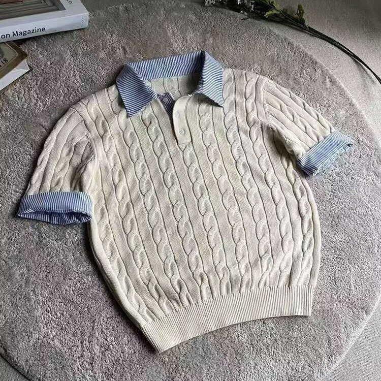 Polo camisa de punto camiseta de manga corta camiseta masculina falsa camiseta de dos piezas entrelazado viejo dinero viento hielo seda fábrica transfronteriza al por mayor image 9